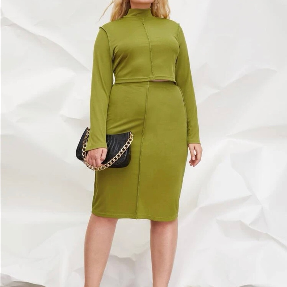 Two-Piece Lime Green Skirt Set W/ Stitch Trim